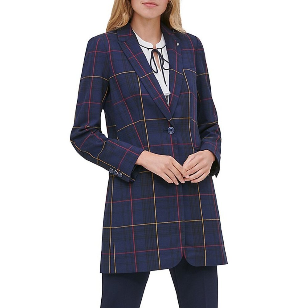 Tommy Hilfiger Windowpane Plaid One-Button Topper Jacket Blazer Size 4 Oversized
